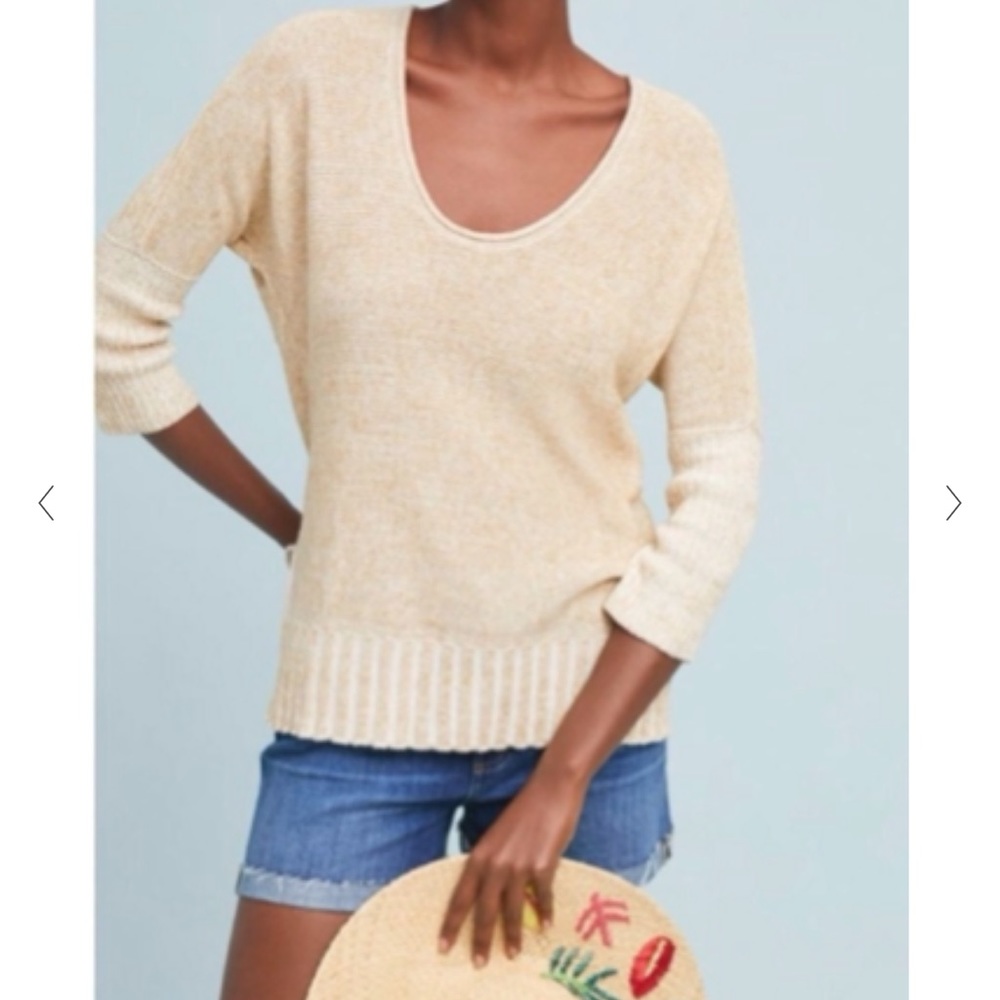 Anthropologie Cream-Beige Scoop-Neck Pullover Sweater